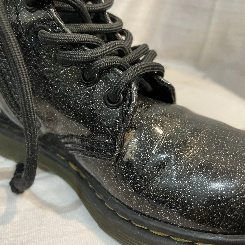 Doc Dr. Martens Black Cosmic Glitter Combat Lace Up Boots 1460 Girls Size 11 - Picture 3 of 8